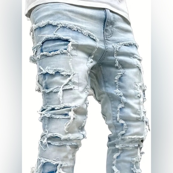 Mens Tassel Accentuated Straight Fit Jeans - Comfortable Medium Stretch Denim. - Picture 2 of 3